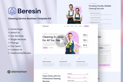 Beresin – Kit de Elementor para empresas de servicio de limpieza moderno 1