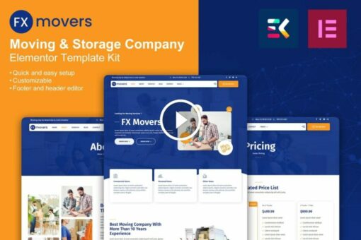 FX Movers: kit de plantillas Elementor para empresas de mudanzas y almacenamiento 1
