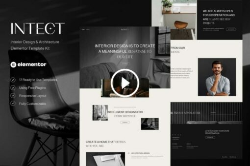 Intect: kit de plantillas Elementor de diseño de interiores y arquitectura 1