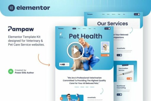 Pampaw: kit de plantillas Elementor para servicios veterinarios y de cuidado de mascotas 1