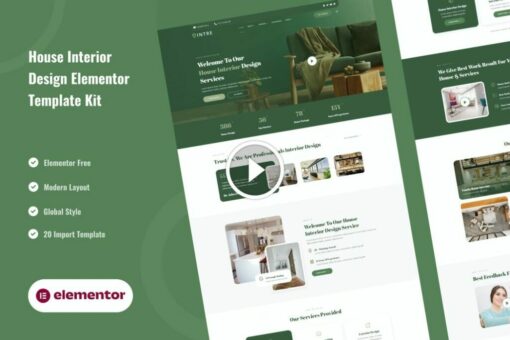 Intre - Kit de plantilla de Elementor del servicio de diseño de interiores de la casa 1