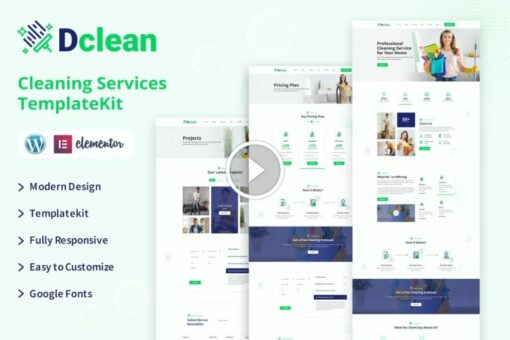 Dclean | Kit de plantilla Elementor de servicios de limpieza 1