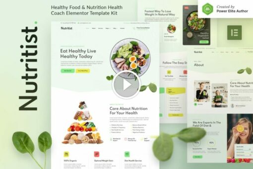 Nutritista: kit de plantilla Elementor para entrenador de nutrición y alimentación saludable 1