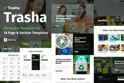 Trasha: kit de plantilla Elementor para el servicio de gestión y reciclaje de residuos 1