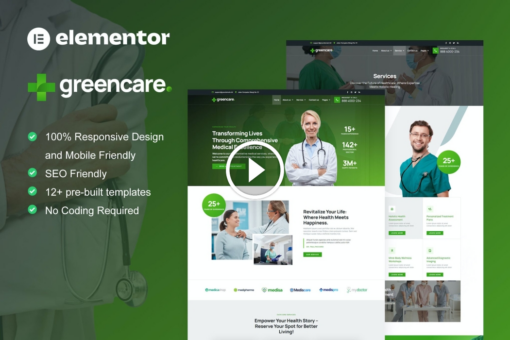GreenCare - Medical Services Elementor Pro Template Kit 1