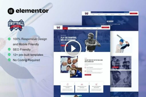 SwiftBall - BaseBall Team & Sport Club Elementor Pro Template Kit 1