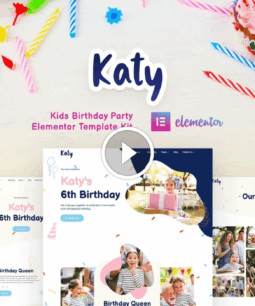 Katy: Kit de modelos Elementor para planejamento e convites de festas de aniversário infantis