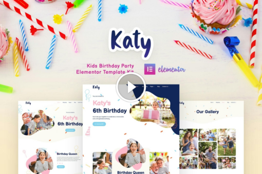 Katy: Kids Birthday Party Planner & Invitation Elementor Template Kit 1
