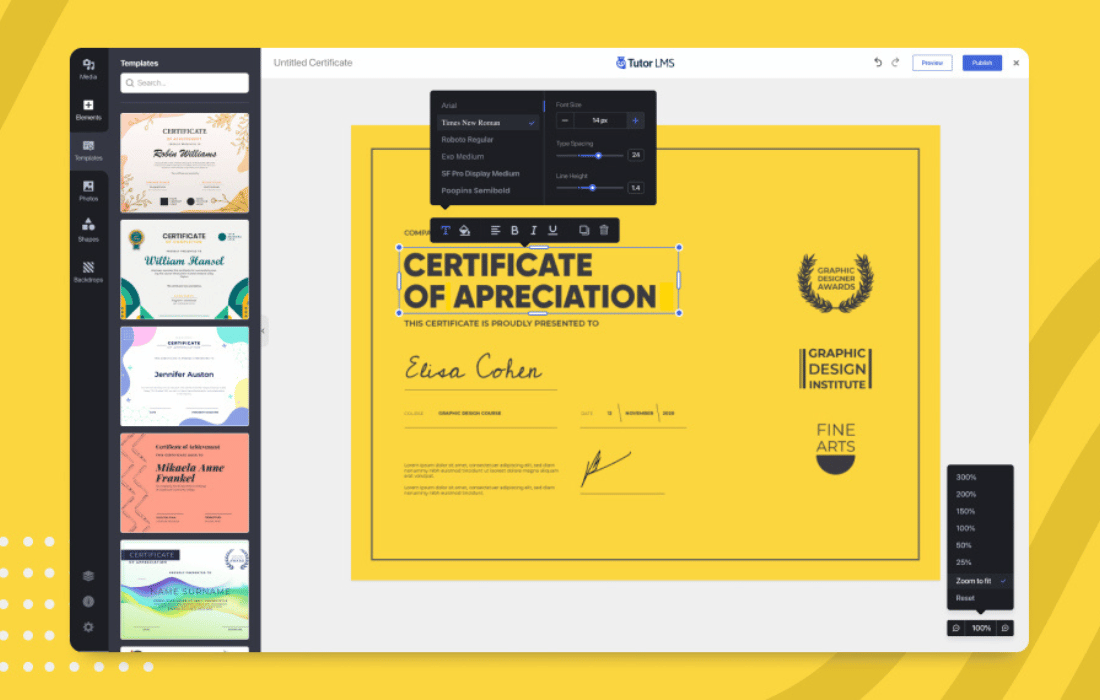 Criador de certificados do Tutor LMS