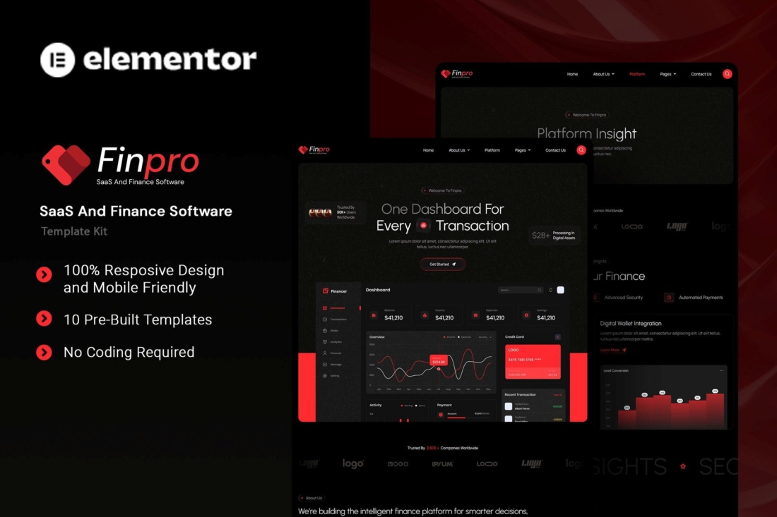 Finpro – Saas & Finance Software Elementor Template Kit