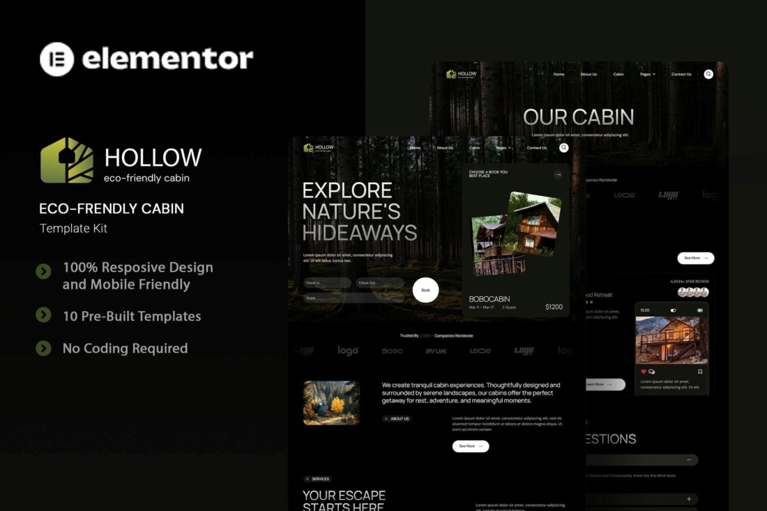 Hollow – Eco-Friendly Cabin Elementor Template Kit