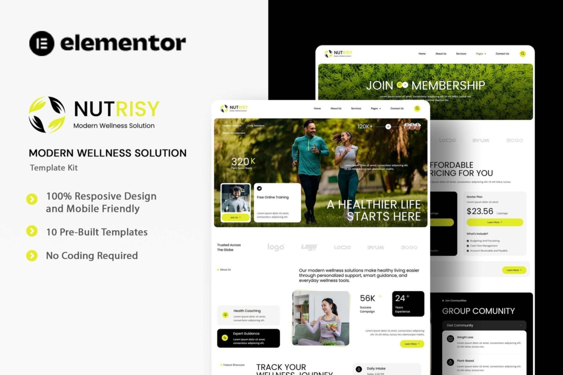 Nutrisy – Modern Wellness Solution Elementor Template Kit