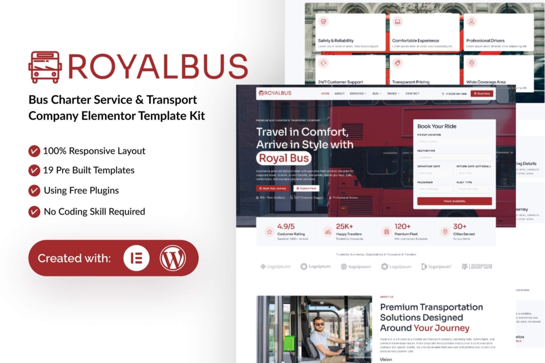 RoyalBus – Bus Charter Service & Transportation Company Elementor Template Kit