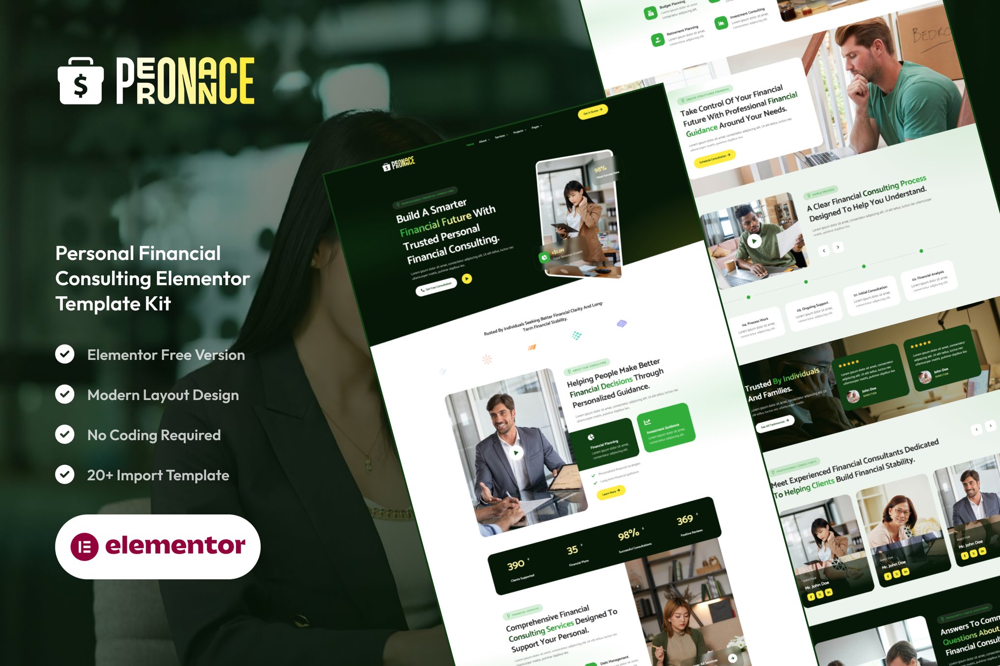 Peronance – Kit de modelos Elementor para consultoria financeira pessoal