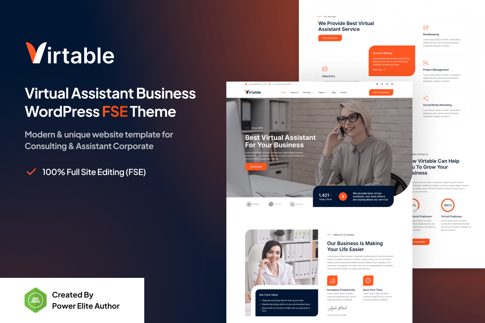 Virtable – Tema WP para negócios de assistentes virtuais