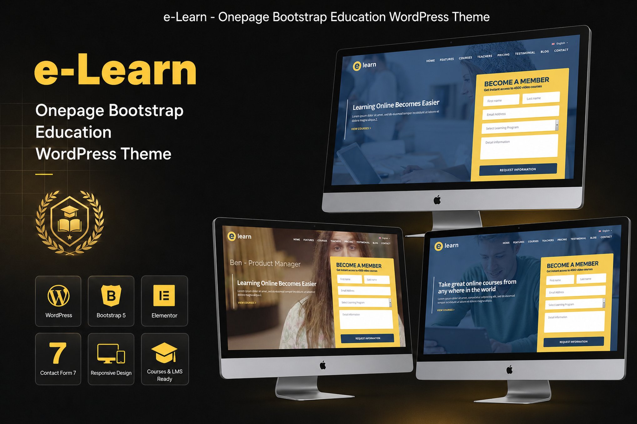 e-Learn – Página única em Bootstrap para educação no WordPress