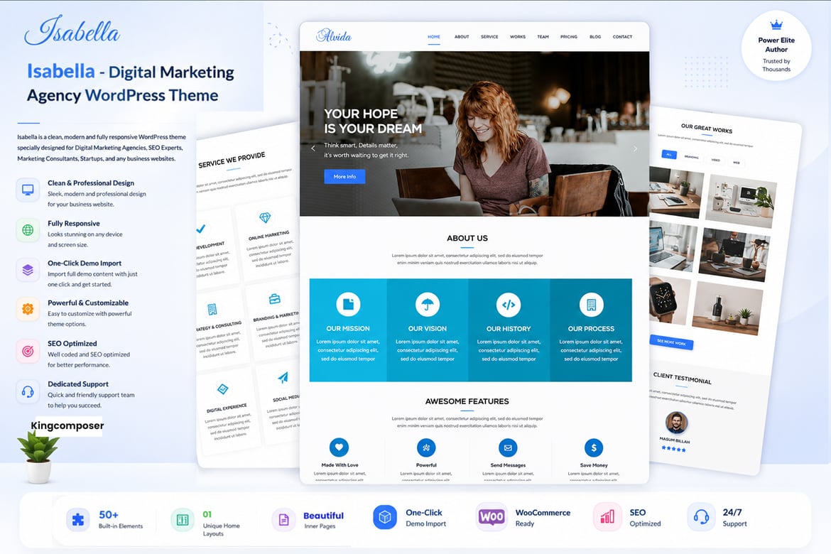 Isabella – Tema WordPress de página única para agência digital